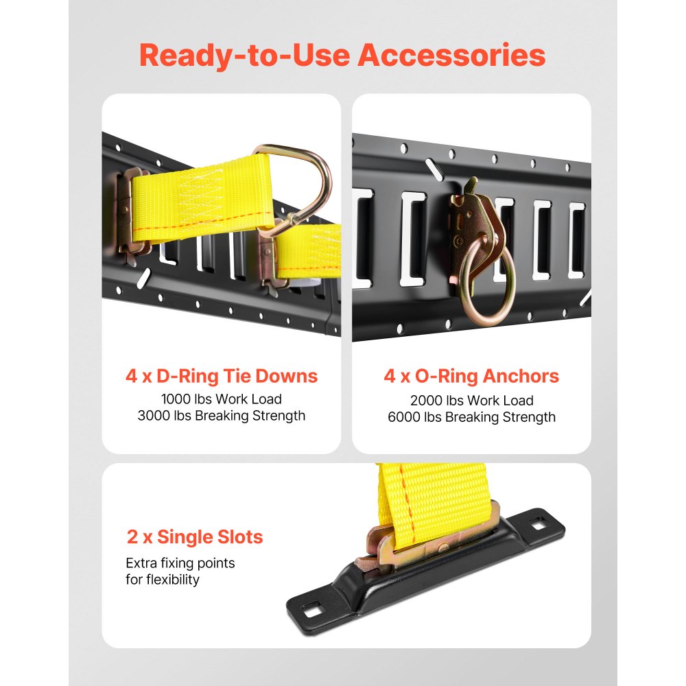 VEVOR E-Track Tie-Down Rail Kit, 4 Pack 2 ft E Track Rails, 20 Pcs Includes 2 Ratchet Straps & 4 O-Rings & 4 Tie-Offs with D-Ring & 2 Single Slots & 8 End Caps, Fit for Garages Vans Trailers