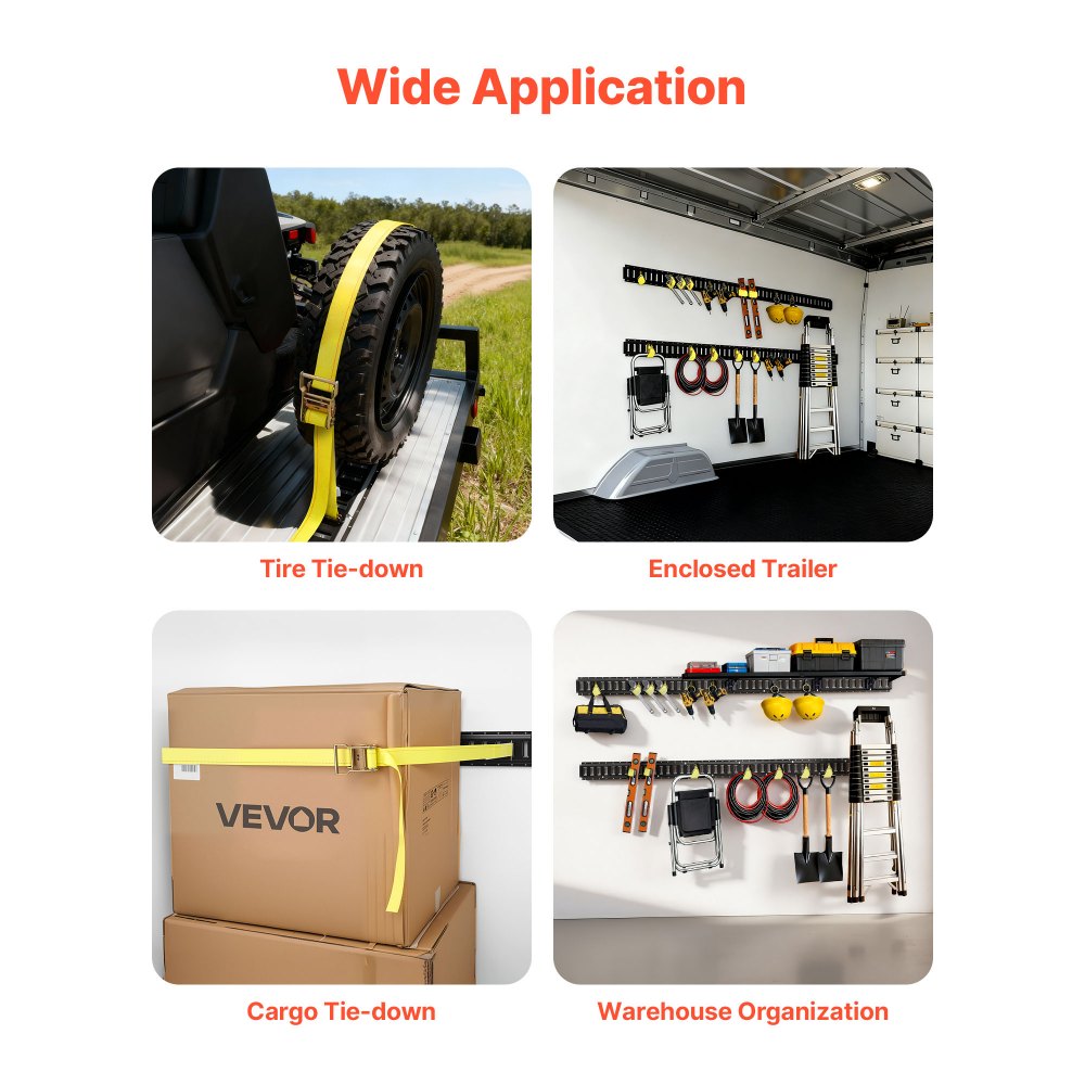 VEVOR E-Track Tie-Down Rails, 4 Pack, 7.7 ft E Track Rails Secures Cargo & Heavy Loads Up to 2,000 lbs, Trailer Tie-Down System Suitable for Garages, Vans, Motorcycle Tie Downs, ATV Mountings