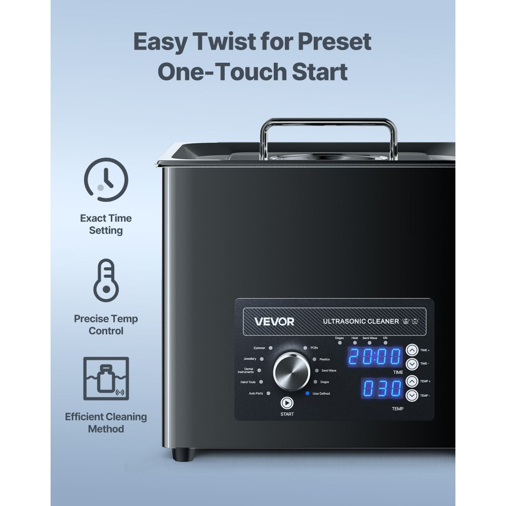 VEVOR 10L Ultrasonic Cleaner, Professional Ultrasonic Cleaner Machine with Knob Control, Stainless Steel Cleaning Machine with Basket and Cleaning Ball, for Watches, Razors, Jewelry, Coins and More