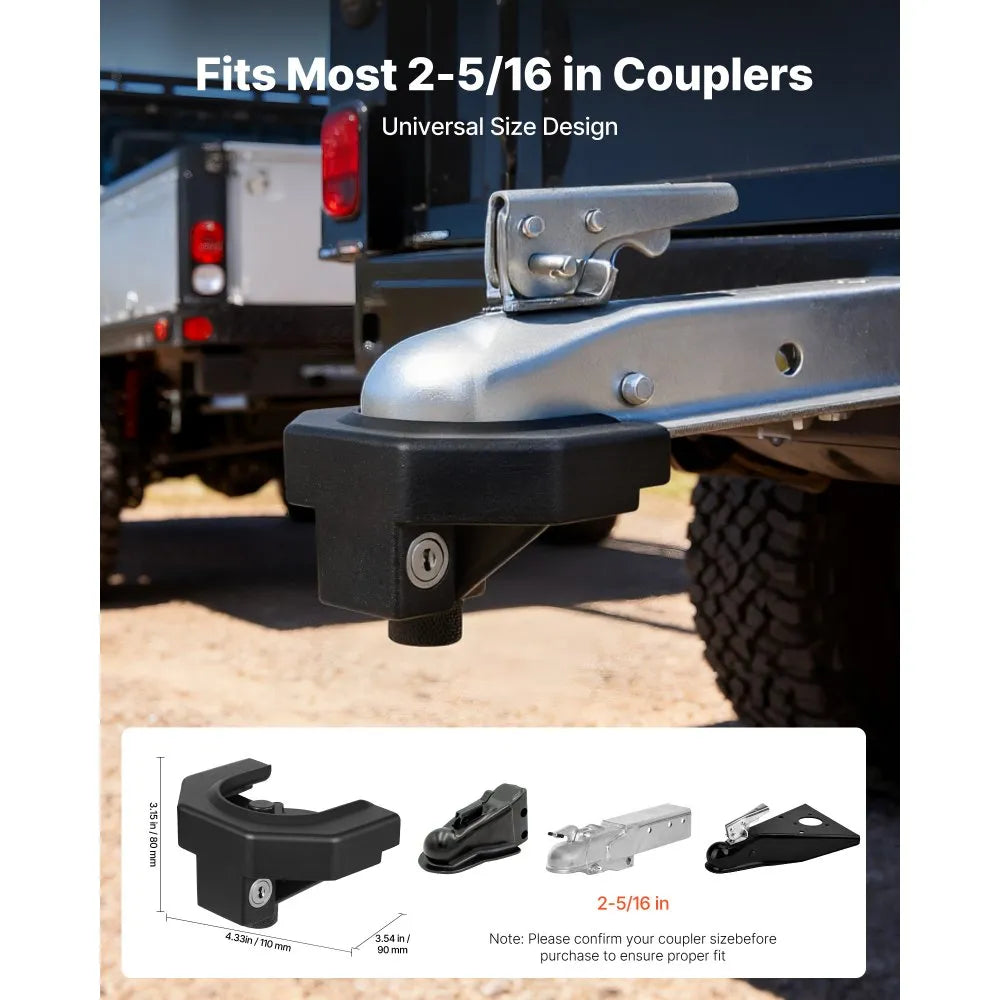VEVOR Trailer Hitch Lock Kit, Compatible with 2-5/16 in Couplers, Heavy-Duty Anti-Theft Trailer Ball Lock with 3 Keys & Padlock, Prying-Resistant & Impact-Resistant, Fits for RVs, Boats, Trailers