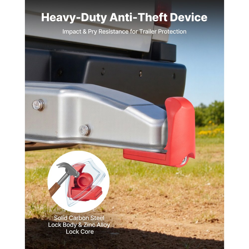 VEVOR Trailer Hitch Lock, Fits for 1-7/8 in, 2 in, 2-5/16 in Couplers, Heavy-Duty Anti-Theft Trailer Ball Lock with 3 Keys, Prying-Resistant & Impact-Resistant, Fits for RVs, Boats, Trailers, Red