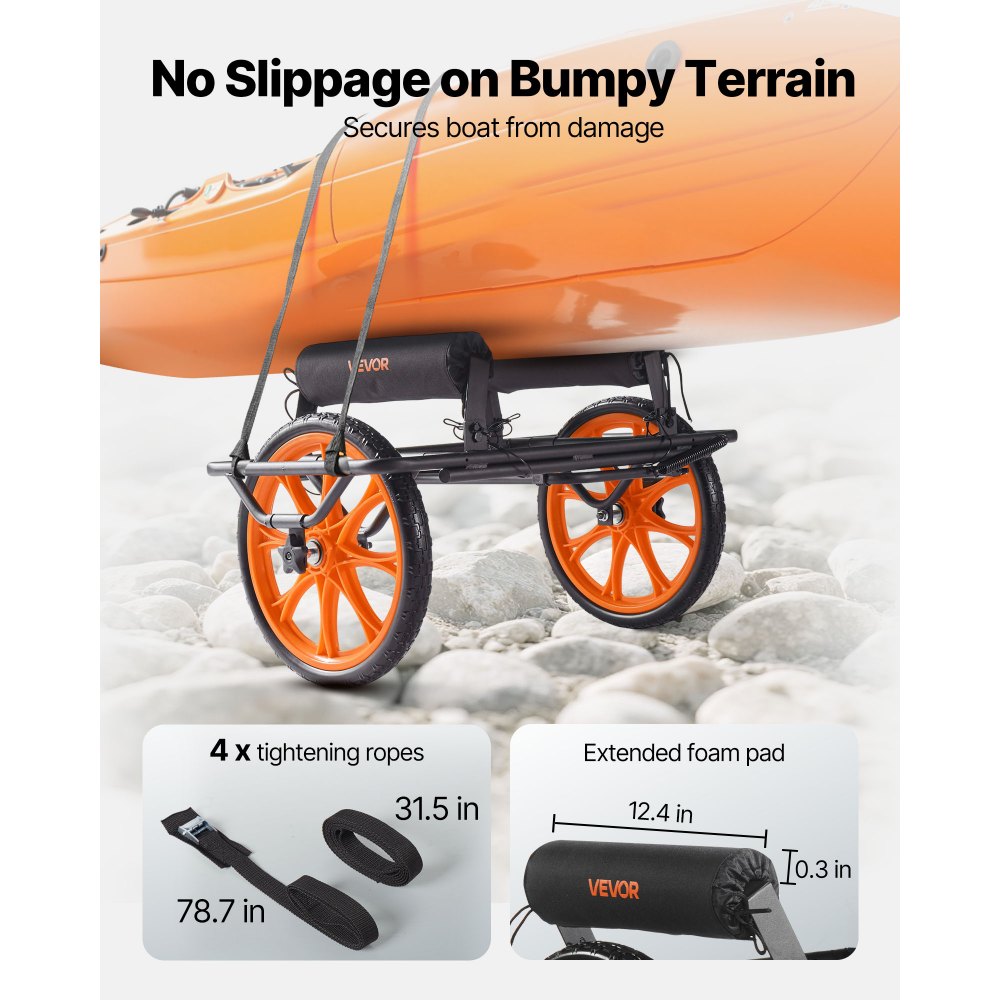 VEVOR Kayak Cart, 330 lbs Load Capacity, Canoe Cart Dolly with 15-inch Solid Rubber Tires & Kickstand, Assembles & Disassembles Within Seconds, Paddle Board Trolley for Kayaks, Canoes, Paddleboards