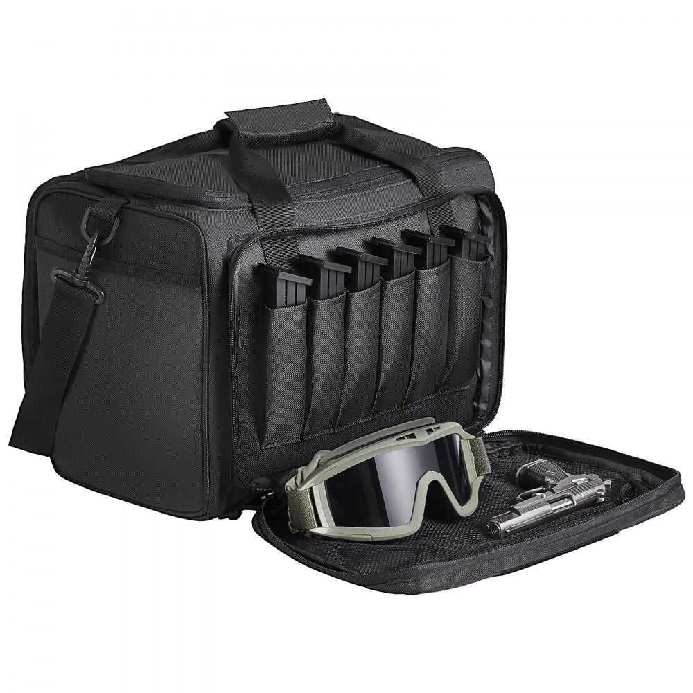 VEVOR Range Bag for 3 Pistols, Tactical Gun Range Bag with 2 Detachable Baffles & 6 Magazines, Firearm Shooting Handgun Bag for Outdoor Hunting Pistol Bag with Single Shoulder Strip, Black