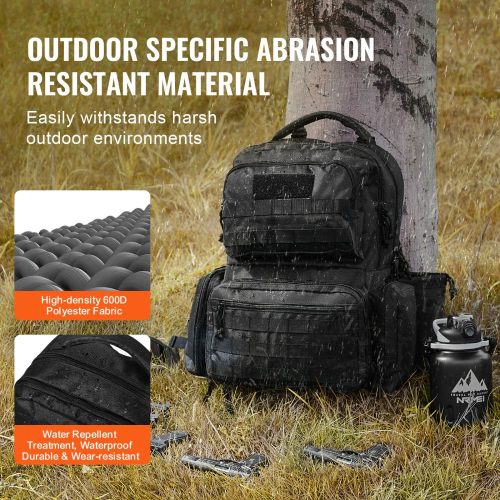 VEVOR Tactical Range Backpack for 6 Pistols, Gun Backpack with 6 Independent Pistol Bags & 10 Magazines, Pistol Backpack for Outdoor Hunting Shooting, Range Bag for Handguns Lockable Zipper, Black