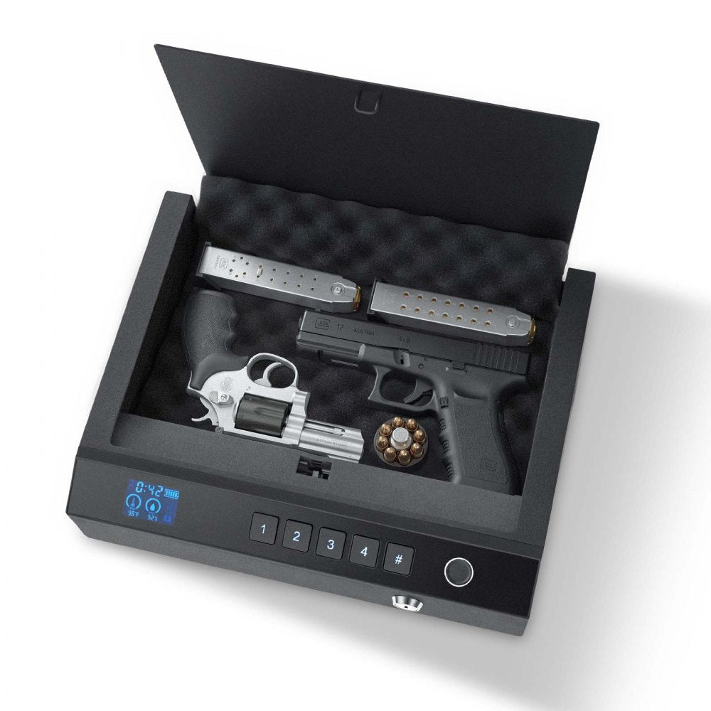 VEVOR Gun Safe for Handgun Biometric Fingerprint Pistol Safe with Bluetooth, for Storing 2 Handguns and 2 Magazines, 4-Way Quick Access, Steel Construction, with Automatic Lighting, Silent Mode, Black