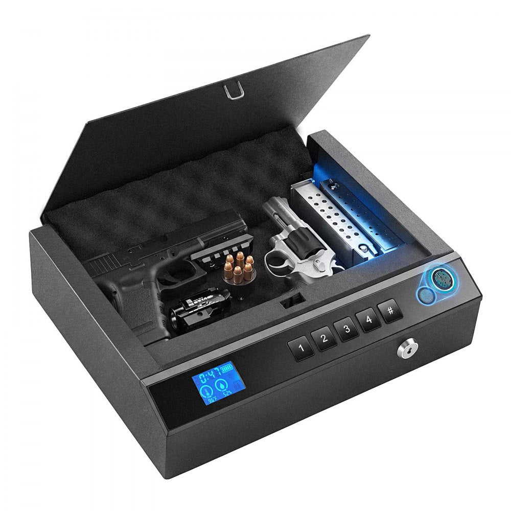 VEVOR Gun Safe for Handgun Biometric Fingerprint Pistol Safe with Bluetooth, for Storing 2 Handguns and 2 Magazines, 4-Way Quick Access, Steel Construction, with Automatic Lighting, Silent Mode, Black