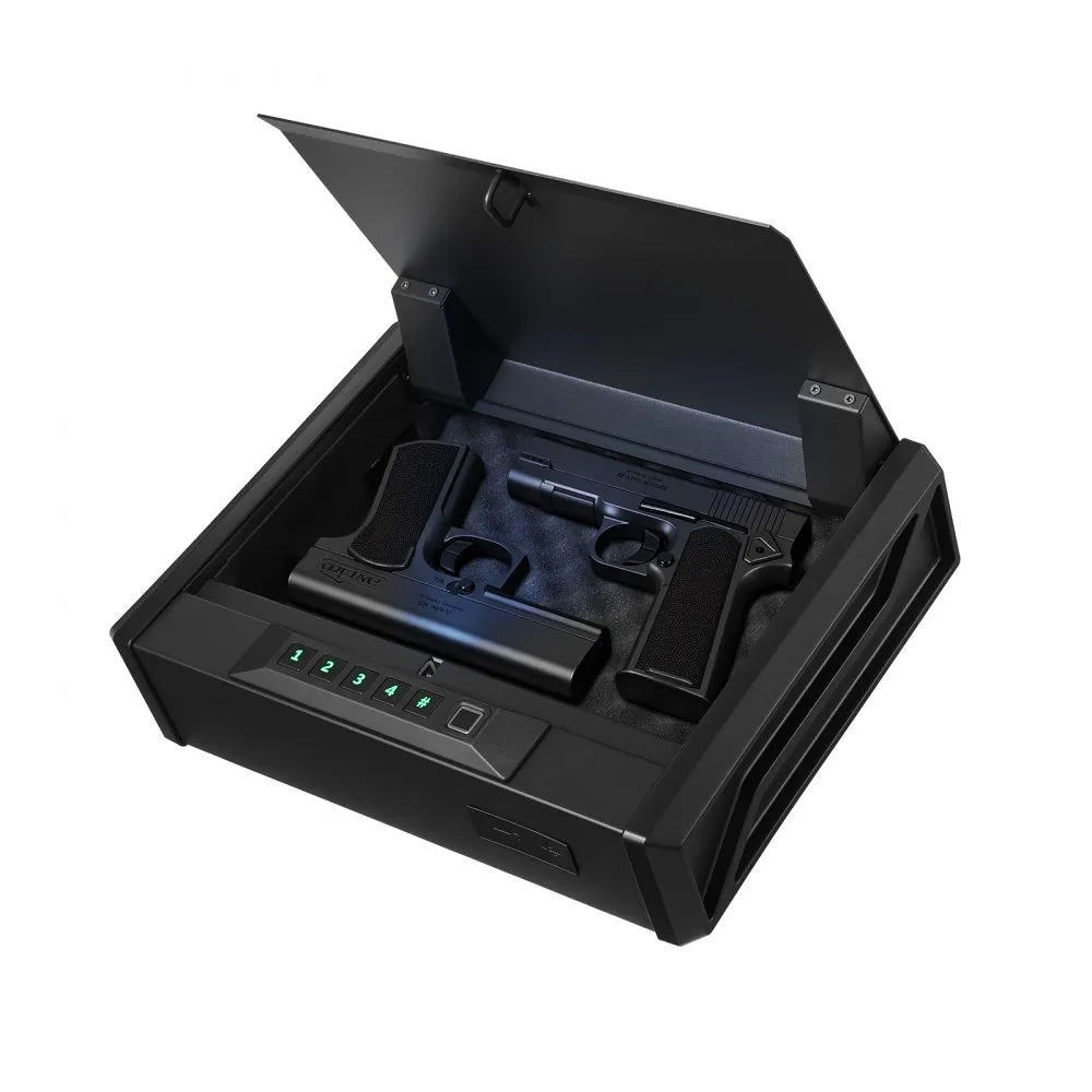 VEVOR Gun Safe, Heavy Duty Handgun Safe with Fingerprint/Password/Key, 3-Way Quick Access Firearm Case Box with Lighting for 2 Pistols & 2 Magazines, Pistol Gun Box for Nightstand Bedside Desk Car