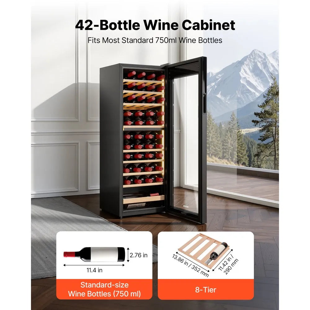 VEVOR 42 Bottle Wine Fridge, Freestanding Wine Cooler Refrigerator, Dual Zone Cooler, 41℉ to 65℉ Adjustable Temp Mini Cellar, Glass Door, For Home Office Bar, Red White Champagne or Sparkling Wines