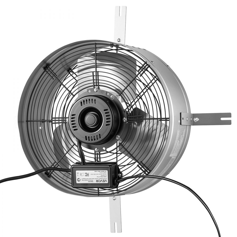 VEVOR Gable Mount Fan, 15 in Gable Attic Vent Exhaust Fan with Thermostat, 1300 CFM Cooling and Ventilation for Home, Garage, Warehouses, Workshops, Carbon Steel Housing with Mounting Bracket, Silver