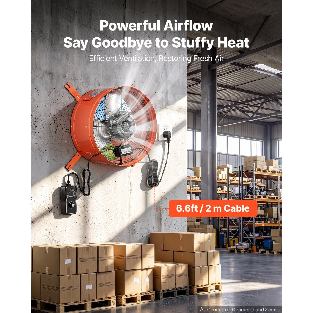 VEVOR Gable Mount Fan, 15 in Attic Vent Exhaust Fan 1650 CFM Thermostat, Cooling and Ventilation for Home, Garage, Warehouse, Workshop, Carbon Steel Housing with Mounting Brackets & Hardware, Orange