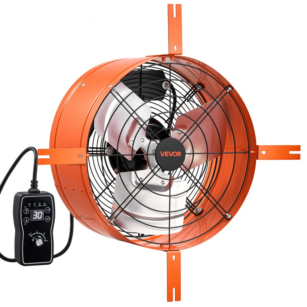 VEVOR Gable Mount Fan, 15 in Attic Vent Exhaust Fan 1650 CFM Thermostat, Cooling and Ventilation for Home, Garage, Warehouse, Workshop, Carbon Steel Housing with Mounting Brackets & Hardware, Orange