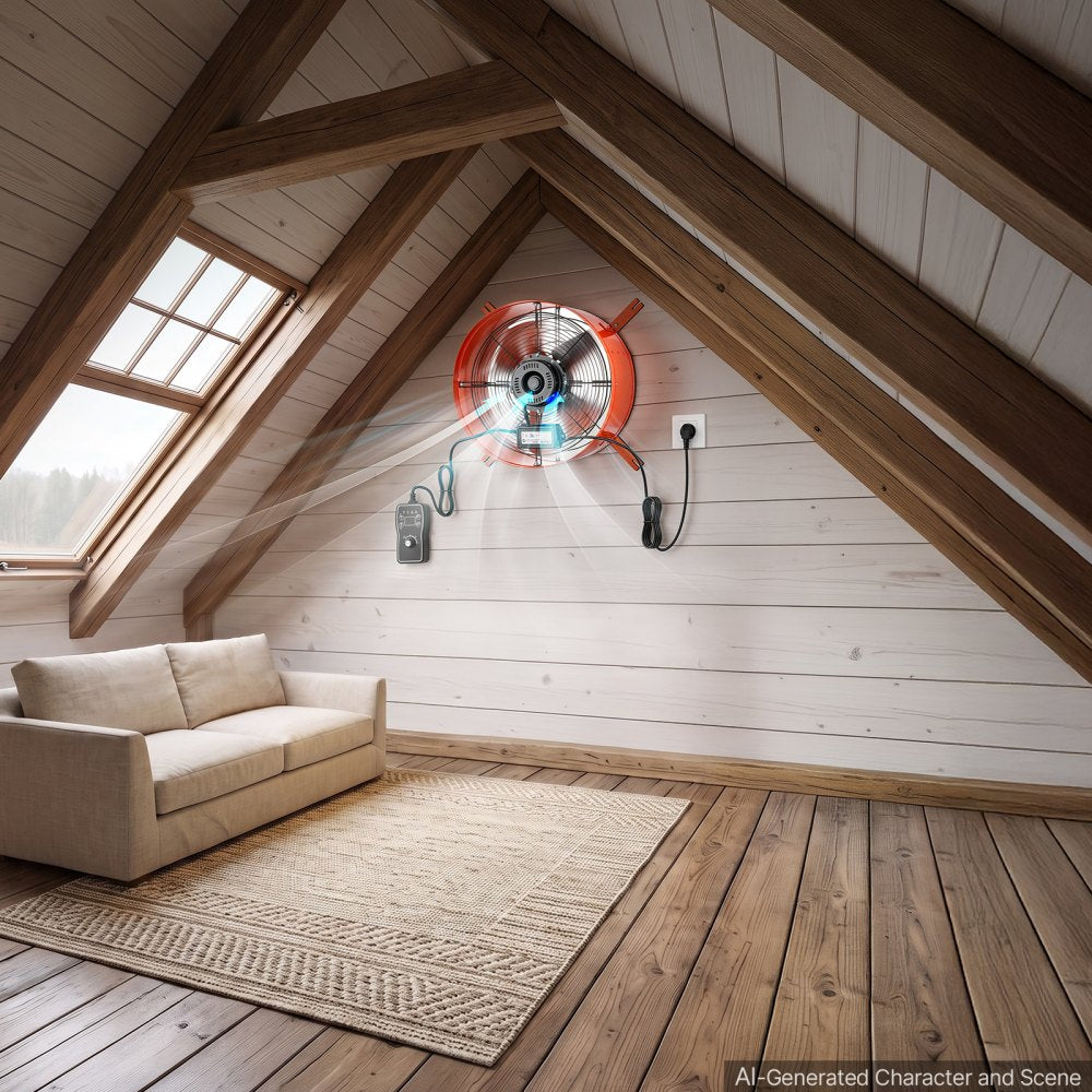VEVOR Gable Mount Fan, 16 in Attic Vent Exhaust Fan 1945 CFM Thermostat, Cooling and Ventilation for Home, Garage, Warehouse, Workshop, Carbon Steel Housing with Mounting Brackets & Hardware, Orange