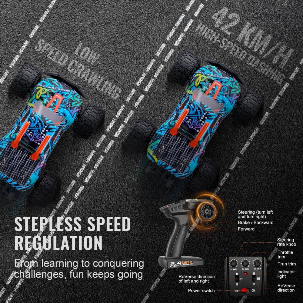 VEVOR Remote Control Car, 1:14 Scale RC Car for Kids, All Terrain 4WD Off-Road Truck with 1 Extra Car Shell, 45° Wheelie & Adjustable Speed, 42 km/h Hobby RC Car Toy, for 8+ Year Boys Girls