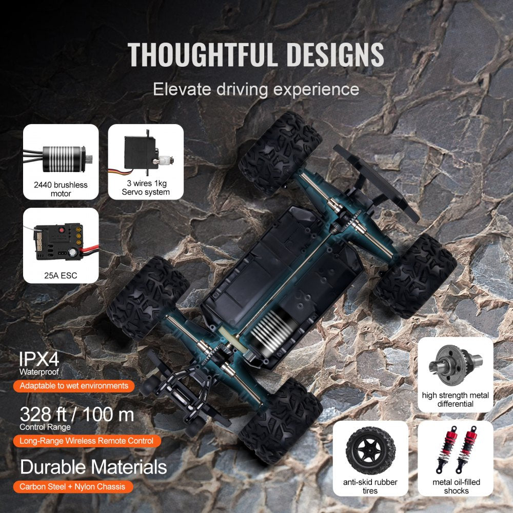 VEVOR Remote Control Car, 1:18 Scale RC Car for Kids, All Terrain 4WD Off-Road Truck with 45° Wheelie & Adjustable Speed, 45 km/h High-Speed Hobby RC Racing Car Toy, Ideal Gift for 8+ Year Kids, IPX4
