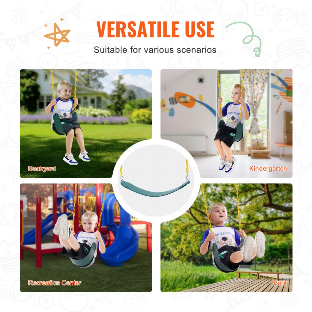 VEVOR 2-Pack Swing Seats, with 66 Inch Coated Chains and Snap Hooks, Support 300 lbs Swings Replacement for Outdoor Swing Set, Swing Set Accessories for Kids, for Outdoor and Indoor Use, Green