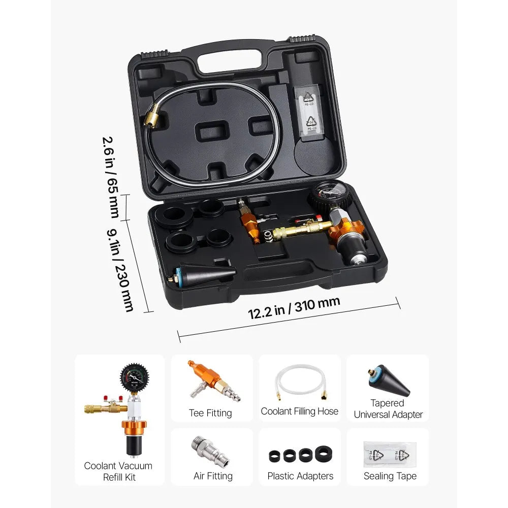 VEVOR Radiator Vacuum Refill Kit, Automotives Cooling System Vacuum & Purge Fill Tool with Gauge, Portable Radiator Coolant Filling Kit with Toolbox, Universal Fit for Most Cars Vans SUVs and Trucks