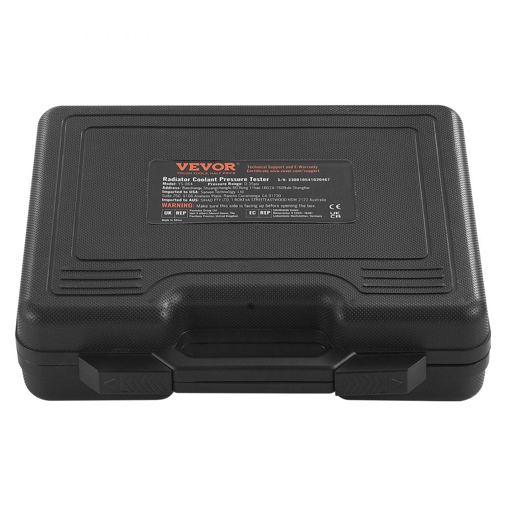 VEVOR 14 pcs Universal Radiator Pressure Tester Kit, Coolant Pressure Tester Kit with Manual Pump and Color-coded Steel Test Cap Adapters, with Toolbox, For Cars Motorcycles Trucks Cooling System