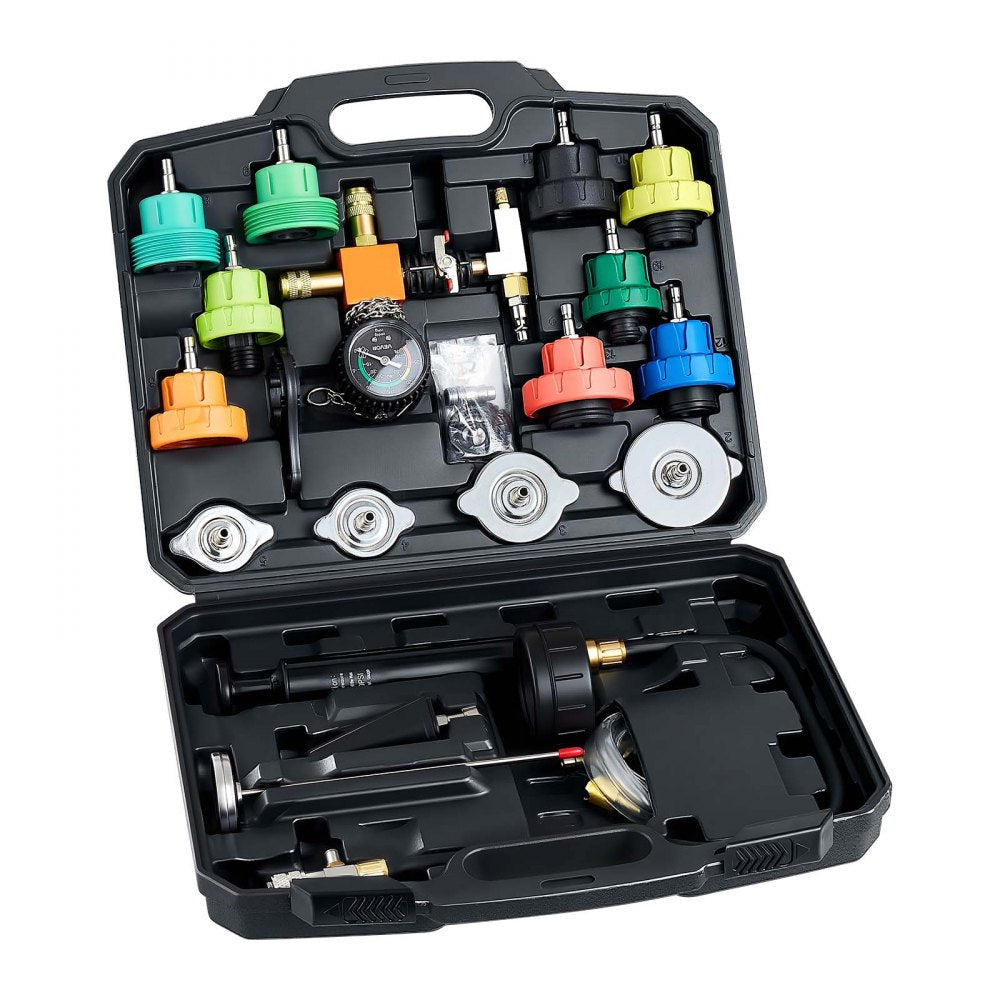 VEVOR Coolant Pressure Tester Kit, 28Pcs Radiator Vacuum Refill Kit with 4 Adapters, Universal Fit, Automotive Cooling System Pressure Tester Kit, with Pressure Pump & Aluminum Alloy Purge Filler