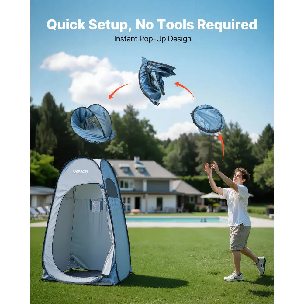 VEVOR Pop up Shower Tent, Instant Portable Privacy Tent Changing Room with Shower Bag, Ground Stakes, Ropes, Carry Bag, 190T Polyester with Silver Coating, Quick Setup, for Camping, Beach, Fishing