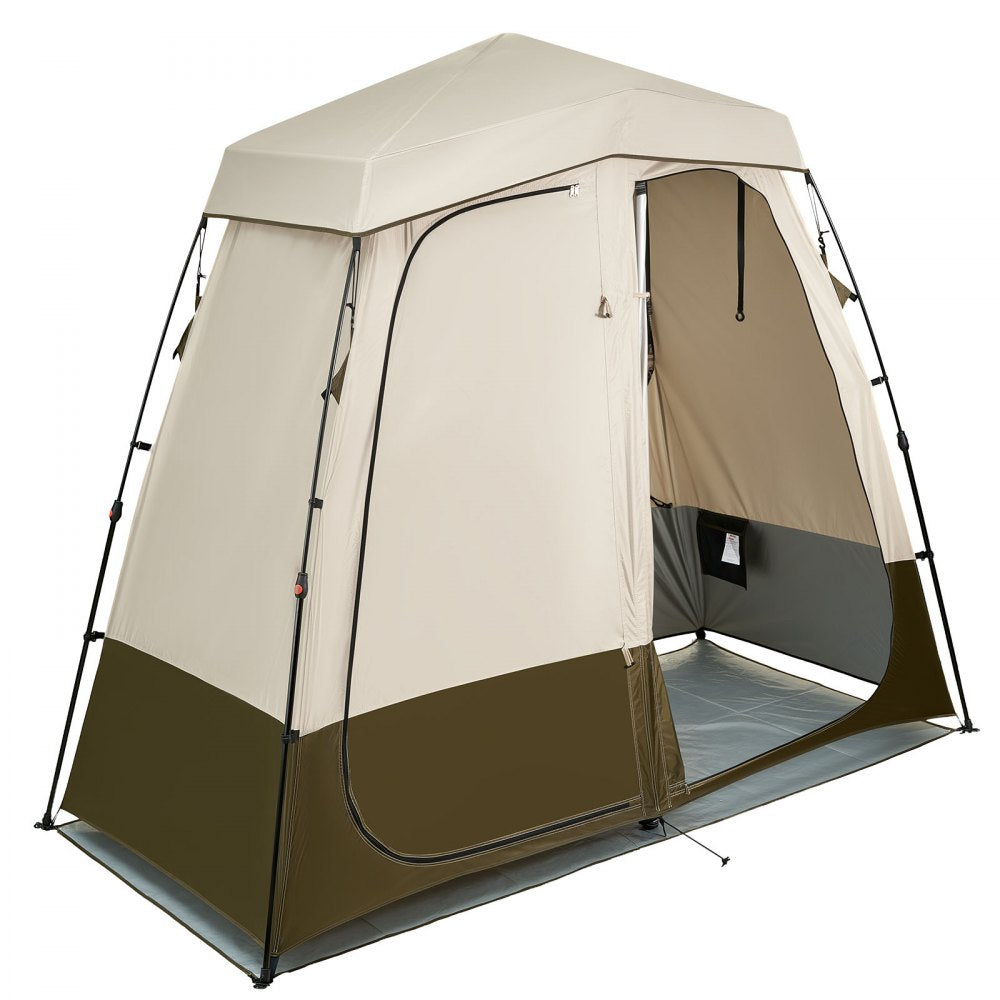 VEVOR Camping Shower Tent, 2-Room Foldable Privacy Tent Changing Room with Ground Stakes, Ropes, Carry Bag, and Crossbar, 150D Oxford Fabric with Silver Coating, for Camping, Beach, and Fishing