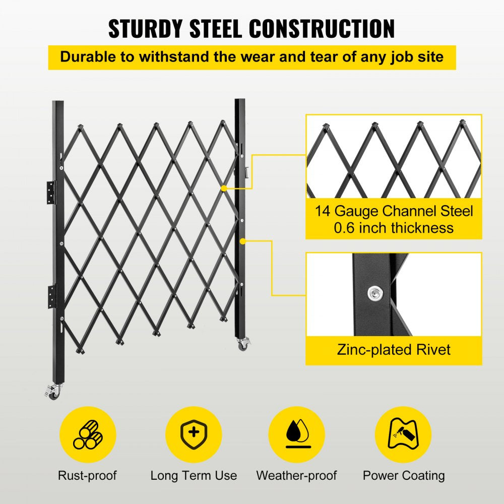VEVOR Single Folding Security Gate, 5\' H x 5-1/2\' W Folding Door Gate, Steel Accordion Security Gate, Flexible Expanding Security Gate, 360° Rolling Barricade Gate, Scissor Gate/Door with Padlock