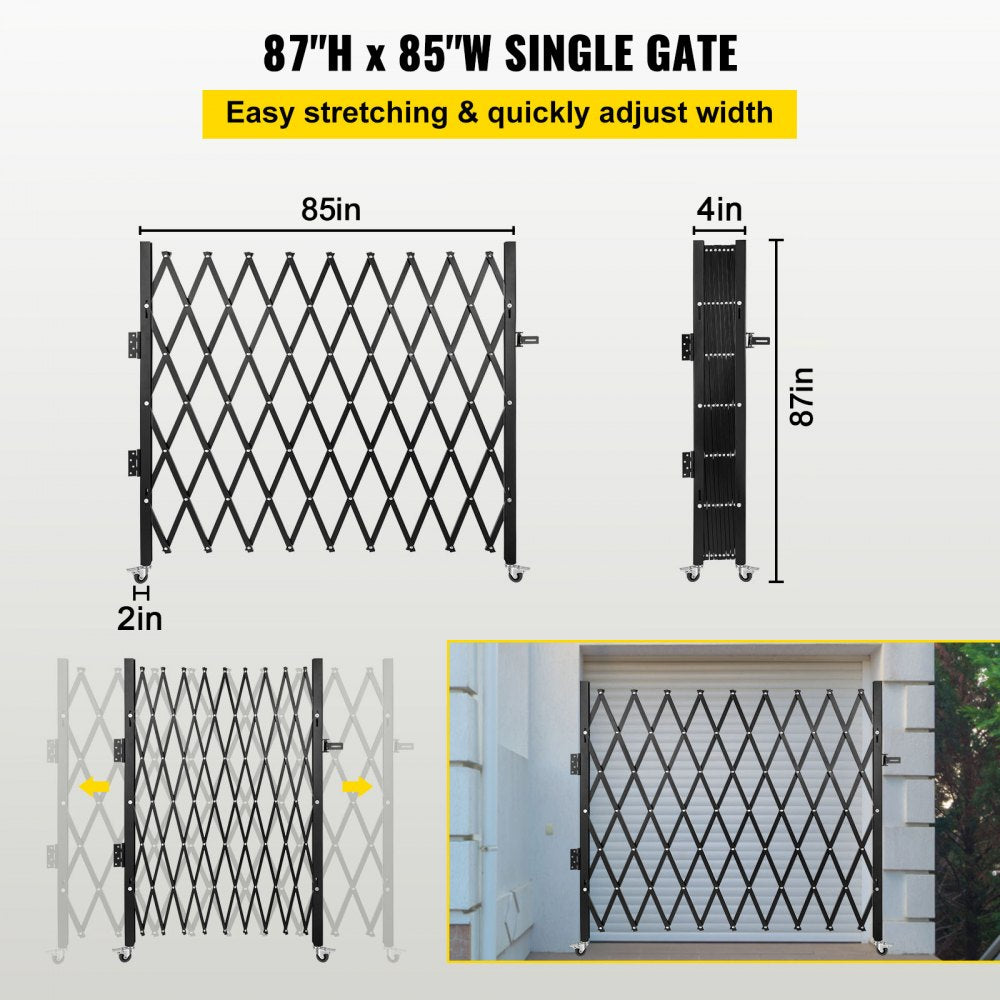 VEVOR Single Folding Security Gate, 7 ft H x 7 ft W Folding Door Gate, Steel Accordion Security Gate, Flexible Expanding Security Gate, 360° Rolling Barricade Gate, Scissor Gate/Door with Padlock