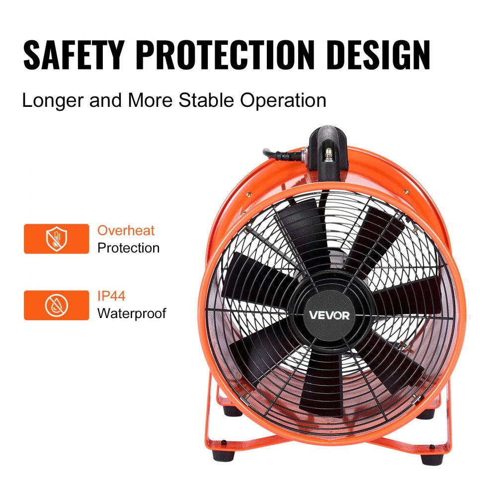 VEVOR Portable Ventilator, 12 inch Heavy Duty Cylinder Fan with 16.4ft Duct Hose, 560W Strong Shop Exhaust Blower 2894CFM, Industrial Utility Blower for Sucking Dust, Smoke, Smoke Home/Workplace