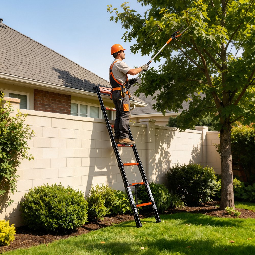 VEVOR Telescoping Ladder, 8.5 ft Extension Ladder One-Button Retraction, Heavy-Duty 330 lbs Capacity, for Home Repairs, Painting, Window Cleaning and RV, Aluminum, Anti-Slip Steps, Orange & Black