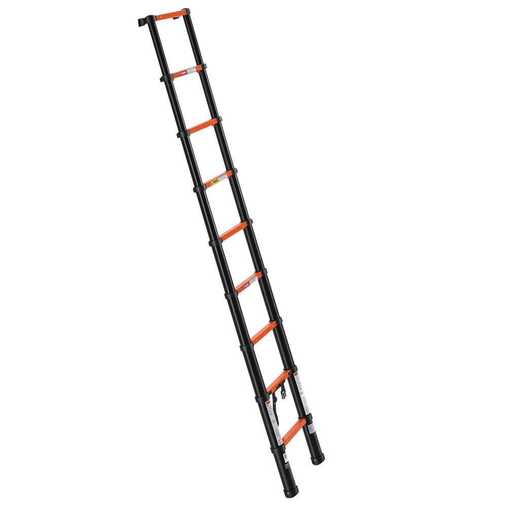 VEVOR Telescoping Ladder, 8.5 ft Extension Ladder One-Button Retraction, Heavy-Duty 330 lbs Capacity, for Home Repairs, Painting, Window Cleaning and RV, Aluminum, Anti-Slip Steps, Orange & Black