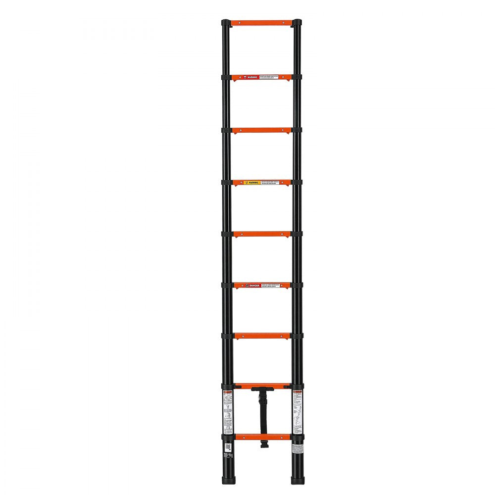 VEVOR Telescoping Ladder, 8.5 ft Extension Ladder One-Button Retraction, Heavy-Duty 330 lbs Capacity, for Home Repairs, Painting, Window Cleaning and RV, Aluminum, Anti-Slip Steps, Orange & Black