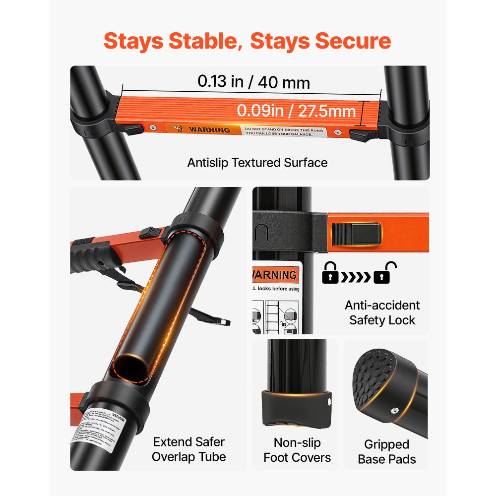 VEVOR Telescoping Ladder, 8.5 ft Extension Ladder Multi-Button Retraction, Heavy-Duty 330 lbs Capacity, for Home Repairs, Painting, Window Cleaning and RV, Aluminum, Anti-Slip Steps, Orange & Black