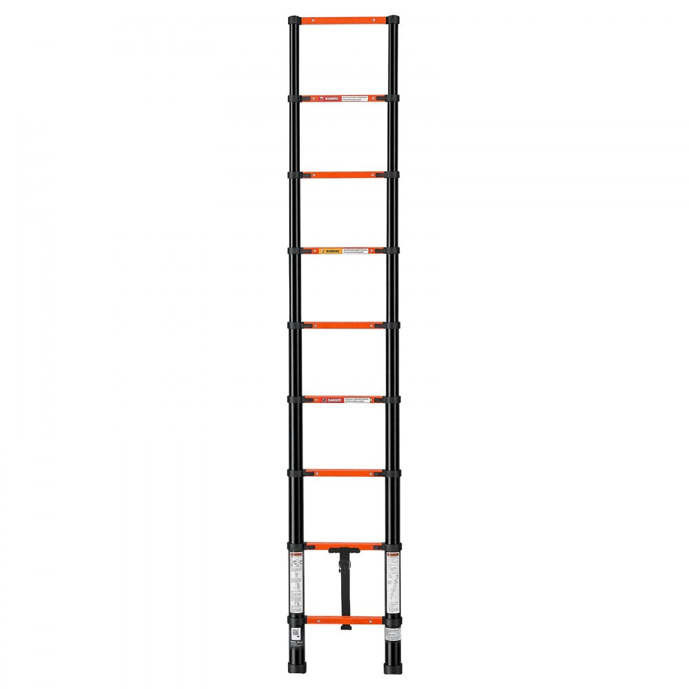 VEVOR Telescoping Ladder, 8.5 ft Extension Ladder Multi-Button Retraction, Heavy-Duty 330 lbs Capacity, for Home Repairs, Painting, Window Cleaning and RV, Aluminum, Anti-Slip Steps, Orange & Black