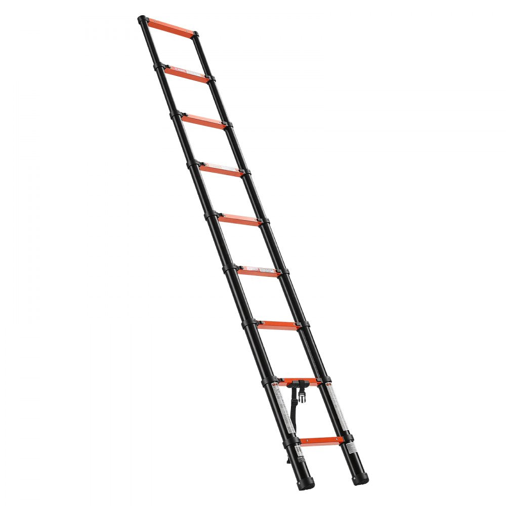 VEVOR Telescoping Ladder, 8.5 ft Extension Ladder Multi-Button Retraction, Heavy-Duty 330 lbs Capacity, for Home Repairs, Painting, Window Cleaning and RV, Aluminum, Anti-Slip Steps, Orange & Black
