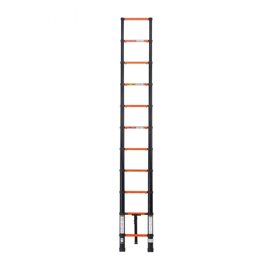 VEVOR Telescoping Ladder, 10.5 ft Extension Ladder One-Button Retraction, Heavy-Duty 330 lbs Capacity, for Home Repairs, Painting, Window Cleaning and RV, Aluminum, Anti-Slip Steps, Orange & Black