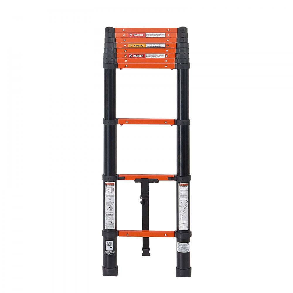 VEVOR Telescoping Ladder, 10.5 ft Extension Ladder One-Button Retraction, Heavy-Duty 330 lbs Capacity, for Home Repairs, Painting, Window Cleaning and RV, Aluminum, Anti-Slip Steps, Orange & Black