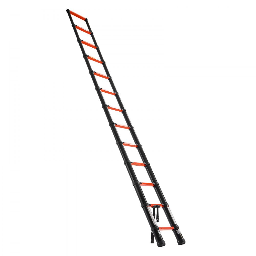VEVOR Telescoping Ladder, 12.5 ft Extension Ladder Multi-Button Retraction, Heavy-Duty 330 lbs Capacity, for Home Repairs, Painting, Window Cleaning and RV, Aluminum, Anti-Slip Steps, Orange & Black