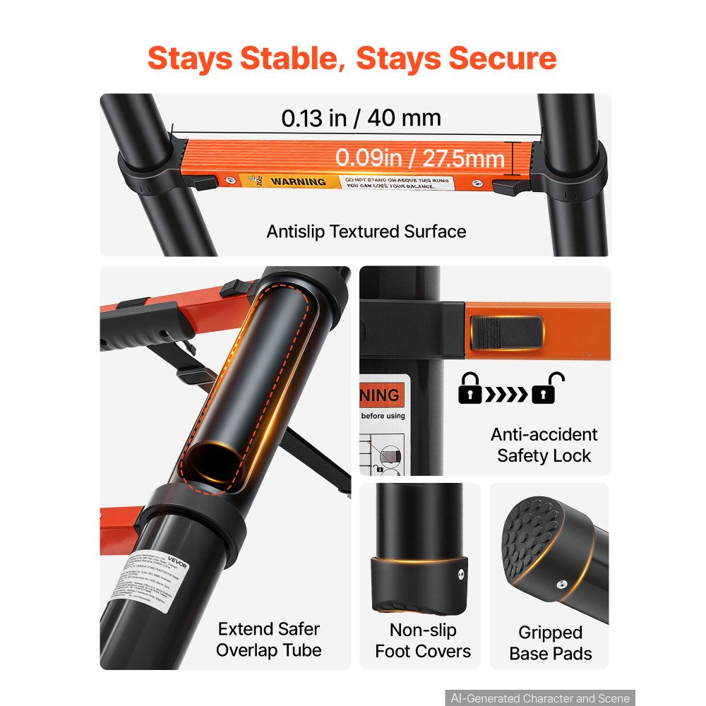 VEVOR Telescoping Ladder, 10.5 ft Extension Ladder Multi-Button Retraction, Heavy-Duty 330 lbs Capacity, for Home Repairs, Painting, Window Cleaning and RV, Aluminum, Anti-Slip Steps, Orange & Black