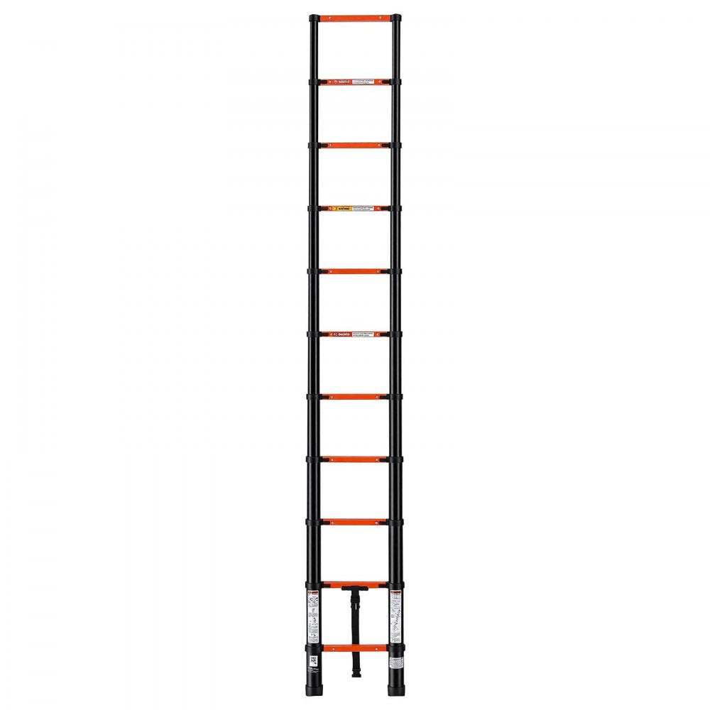 VEVOR Telescoping Ladder, 10.5 ft Extension Ladder Multi-Button Retraction, Heavy-Duty 330 lbs Capacity, for Home Repairs, Painting, Window Cleaning and RV, Aluminum, Anti-Slip Steps, Orange & Black