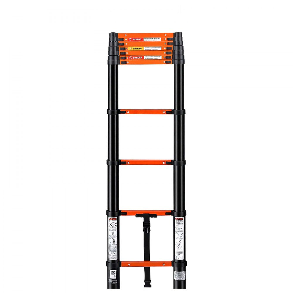 VEVOR Telescoping Ladder, 10.5 ft Extension Ladder Multi-Button Retraction, Heavy-Duty 330 lbs Capacity, for Home Repairs, Painting, Window Cleaning and RV, Aluminum, Anti-Slip Steps, Orange & Black