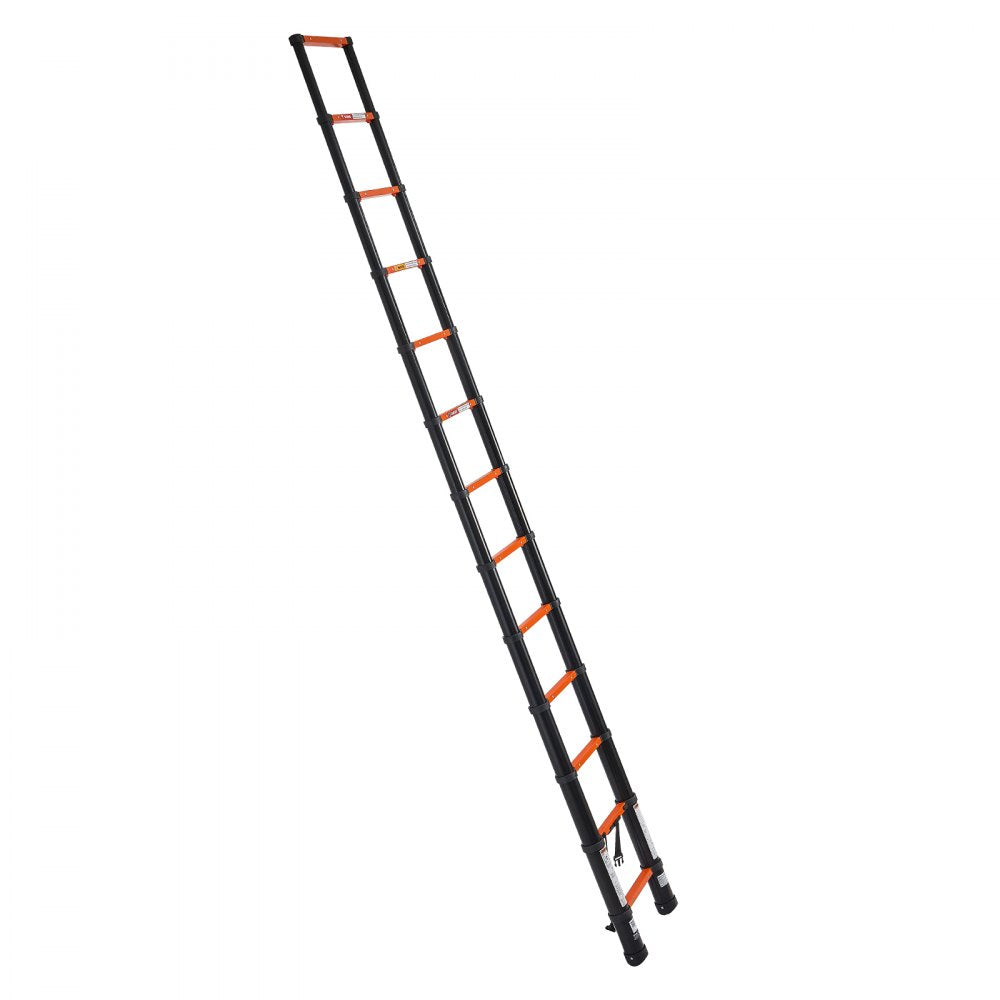 VEVOR Telescoping Ladder, 12.5 ft Extension Ladder One-Button Retraction, Heavy-Duty 330 lbs Capacity, for Home Repairs, Painting, Window Cleaning and RV, Aluminum, Anti-Slip Steps, Orange & Black