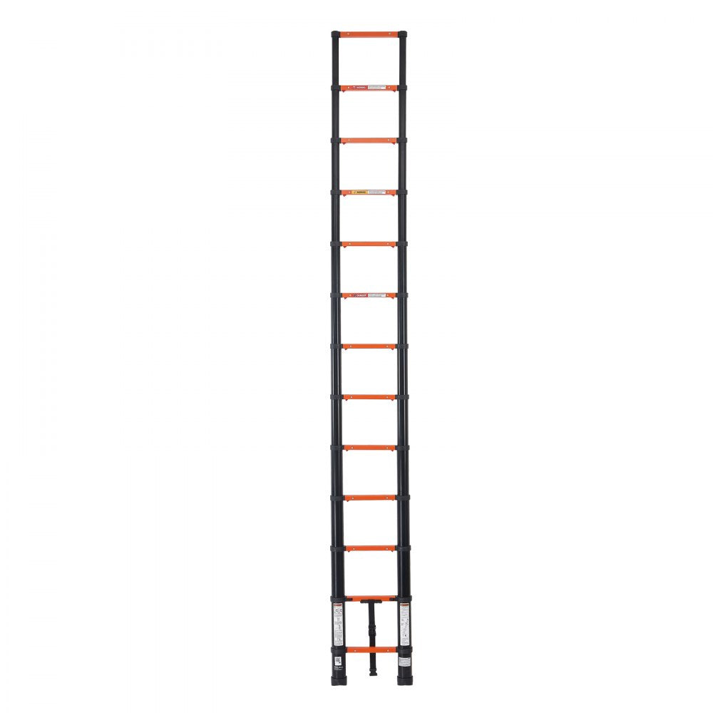 VEVOR Telescoping Ladder, 12.5 ft Extension Ladder One-Button Retraction, Heavy-Duty 330 lbs Capacity, for Home Repairs, Painting, Window Cleaning and RV, Aluminum, Anti-Slip Steps, Orange & Black