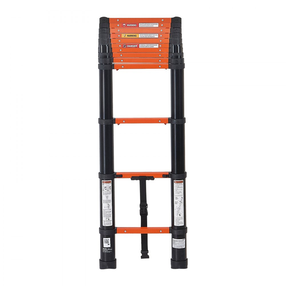 VEVOR Telescoping Ladder, 12.5 ft Extension Ladder One-Button Retraction, Heavy-Duty 330 lbs Capacity, for Home Repairs, Painting, Window Cleaning and RV, Aluminum, Anti-Slip Steps, Orange & Black