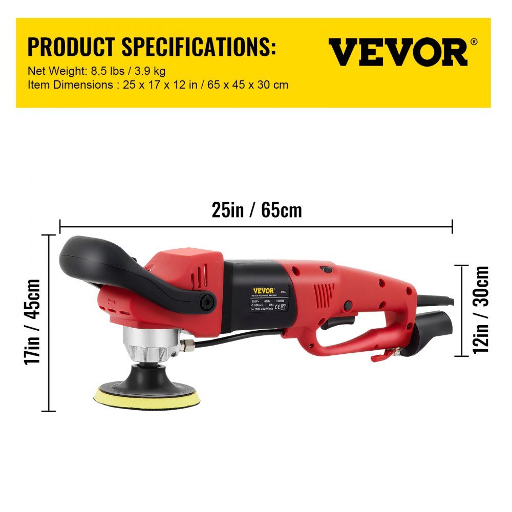 VEVOR Wet Polisher Grinder, 6 Variable Speed Buffing Machine & 8PCS Polishing Kit, with 4" & 5" Diamond Polishing Pads, Splash Shield, Concrete Stone Tool for Ceramic Tile Marble Stone Countertop