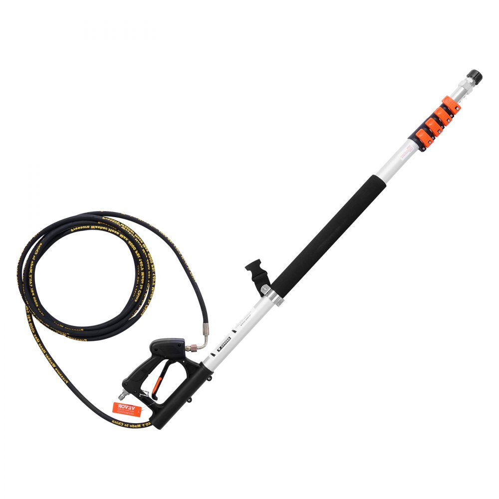 VEVOR Pressure Washer Telescoping Wand, 18 ft, 4000 psi, Telescopic Spray Wand with Power Washer Extension Wands, Gutter Cleaner, Brush Head, 5 Spray Nozzle Tips, Adapter and Adjustable Support Belt