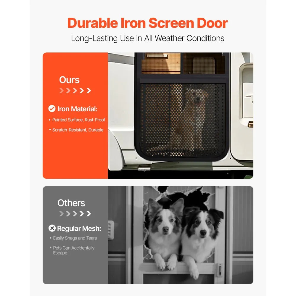 VEVOR RV Screen Door Protector, Adjusts from 22 to 31.5 inch, Adjustable Door Grille, Easy to Install, Reinforced Breathable Honeycomb Holes, Iron Camper RV Entry Protector for Pet Protection, Black