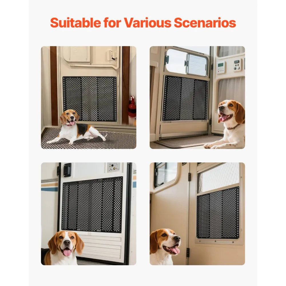 VEVOR RV Screen Door Protector, Adjusts from 22 to 31.5 inch, Adjustable Door Grille, Easy to Install, Reinforced Breathable Honeycomb Holes, Iron Camper RV Entry Protector for Pet Protection, Black