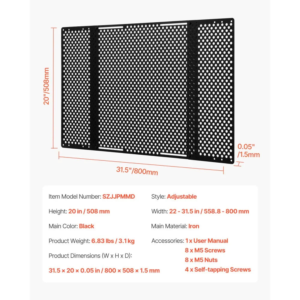 VEVOR RV Screen Door Protector, Adjusts from 22 to 31.5 inch, Adjustable Door Grille, Easy to Install, Reinforced Breathable Honeycomb Holes, Iron Camper RV Entry Protector for Pet Protection, Black