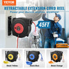 VEVOR Retractable Extension Cord Reel, 45 FT, Heavy Duty 12AWG/3C SJTOW Retractable Power Cord with Lighted Triple Tap Outlet, 15 Amp Circuit Breaker 180° Swivel Bracket for Ceiling or Wall Mount