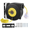 VEVOR Retractable Extension Cord Reel, 50 FT, Heavy Duty 14AWG/3C SJTOW Retractable Power Cord with Lighted Triple Tap Outlet, 13 Amp Circuit Breaker 180° Swivel Bracket for Ceiling or Wall Mount