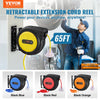 VEVOR Retractable Extension Cord Reel, 65 FT, Heavy Duty 12AWG/3C SJTOW Retractable Power Cord with Lighted Triple Tap Outlet, 15 Amp Circuit Breaker 180° Swivel Bracket for Ceiling or Wall Mount